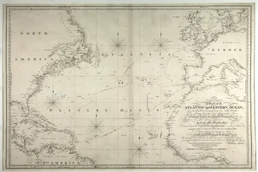 大西洋または西洋の海図、ネルソン艦隊の航跡、1805年5月12日〜1805年8月15日